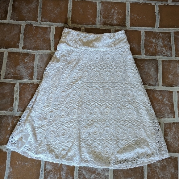 Elizabeth & Nicole White eyelet crochet A-line skirt size M - Picture 1 of 3